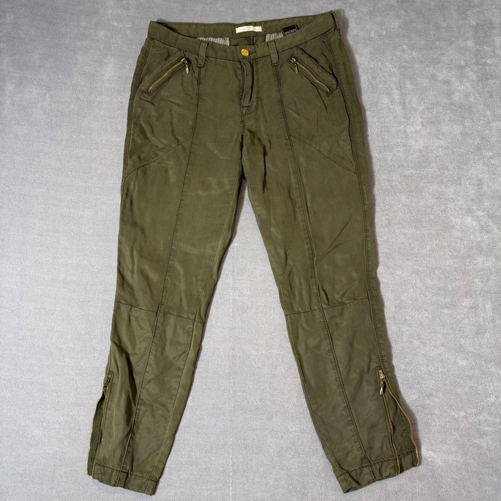 7 For All Mankind Olive Green Lyocell Utility Cargo Pants Size 26 Ankle Zip